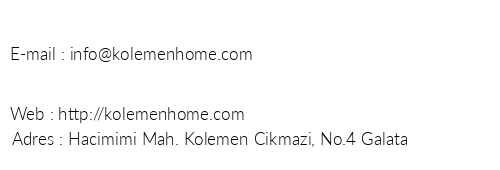 Kolemen Homes telefon numaralar, faks, e-mail, posta adresi ve iletiim bilgileri